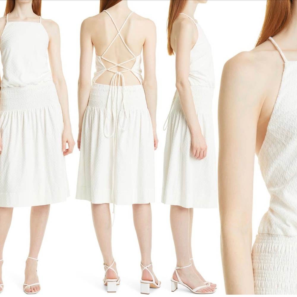 Rebecca Taylor White Jacquard Halter Neck Open Back Cotton Dress Size XL